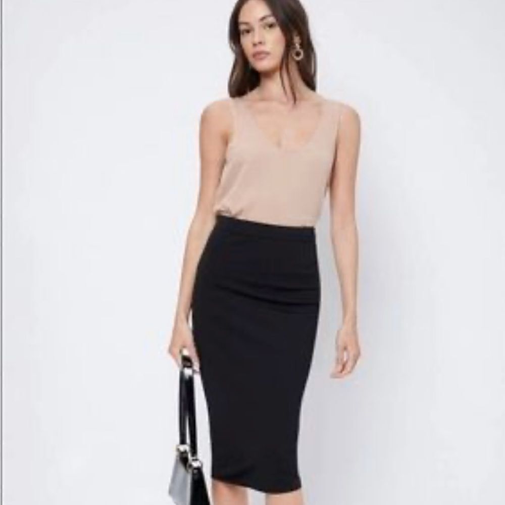 Double Take XL Black High Waist Ponte Knit Modest Pull On Pencil Skirt NWT